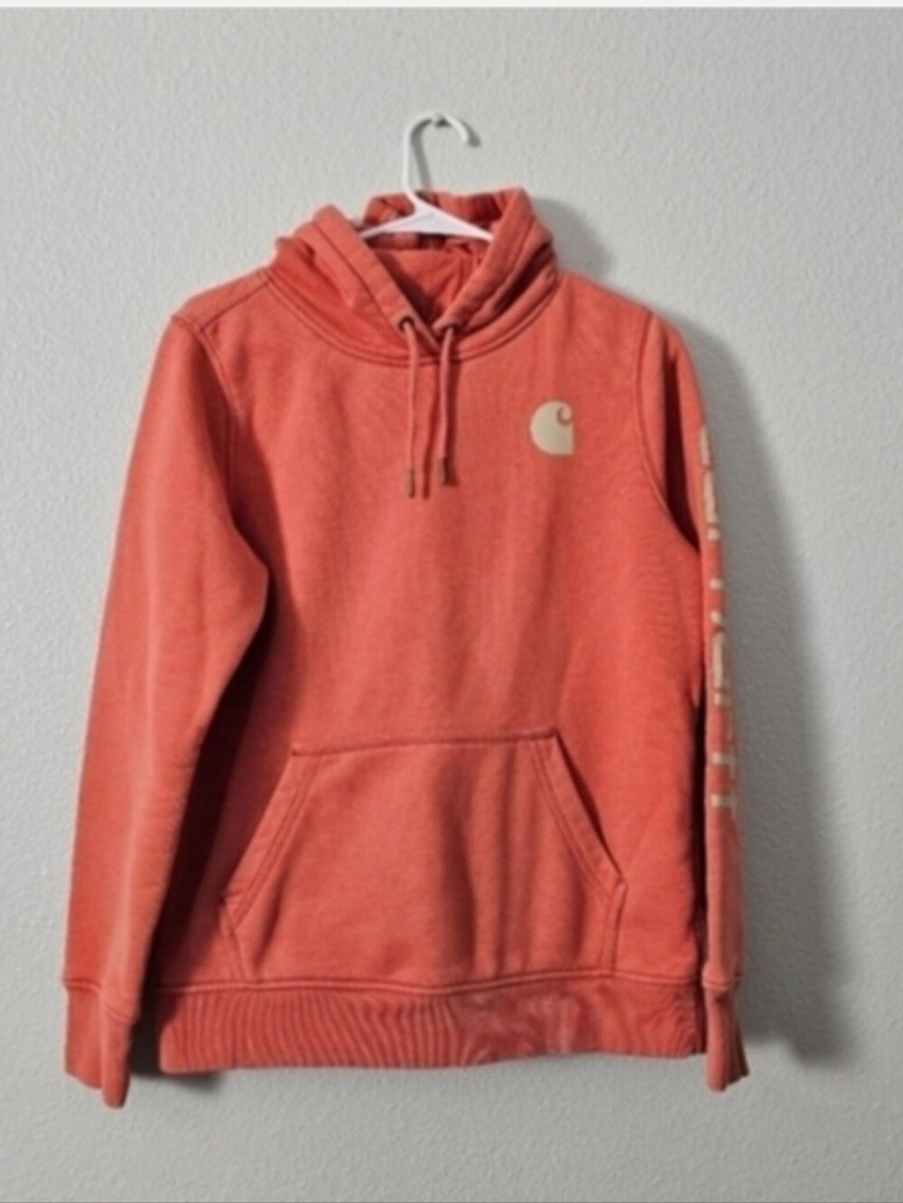 Carhartt Coral-Orange Pullover Hoodie with Chest Logo Sz S: